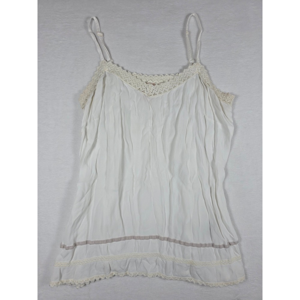 Y2K Crochet Lace Cami Tank Women's Large 12/14 White Cottagecore Boho Fairycore